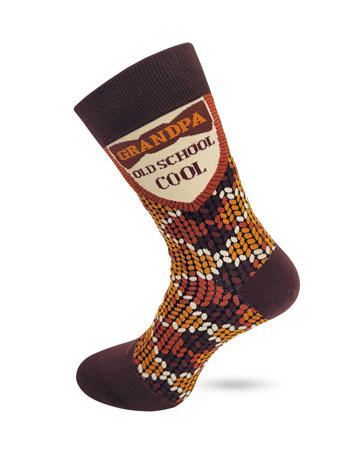 Sock with 'Grandpa Old School Cool' text on a white background