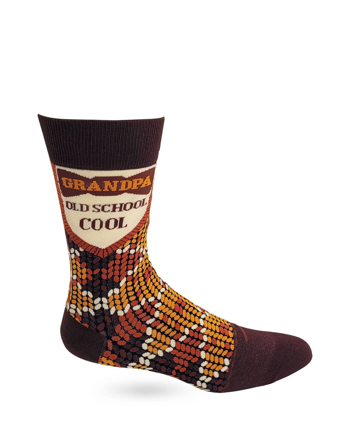 Sock with 'Grandpa Old School Cool' text on a white background
