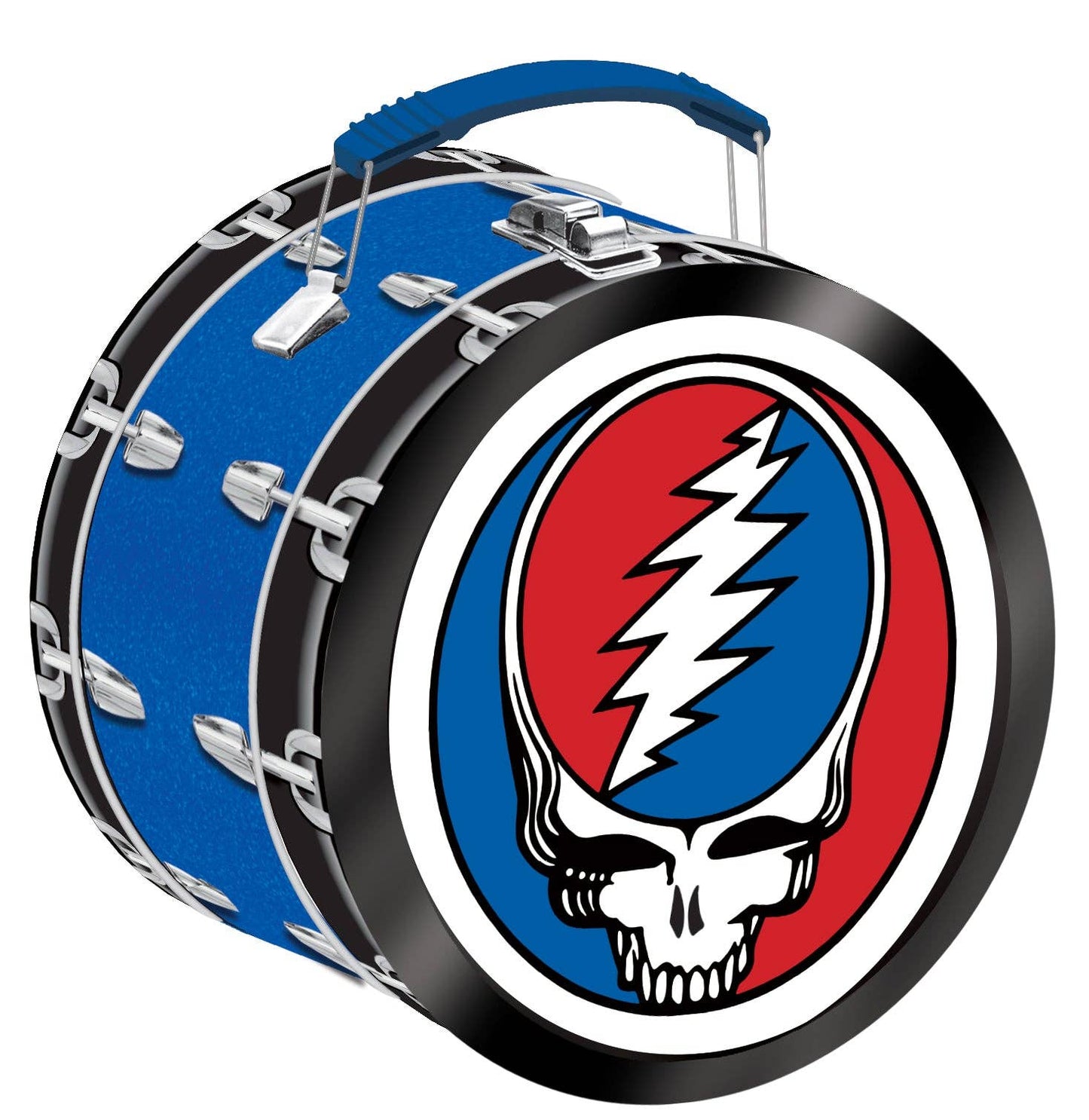 Blue and black drum with Grateful Dead logo on a white background