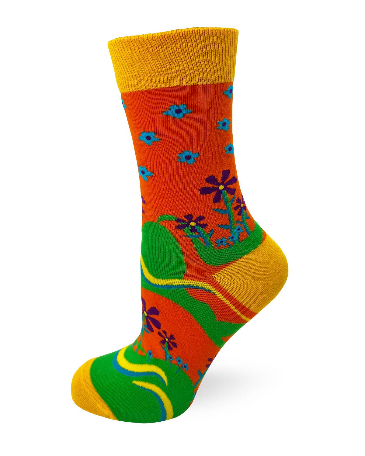 Colorful sock with floral patterns on a white background