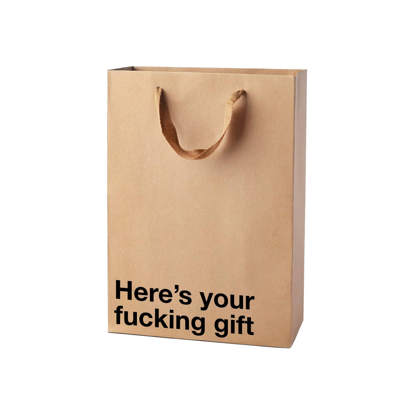 Kraft paper gift bag with text on a white background