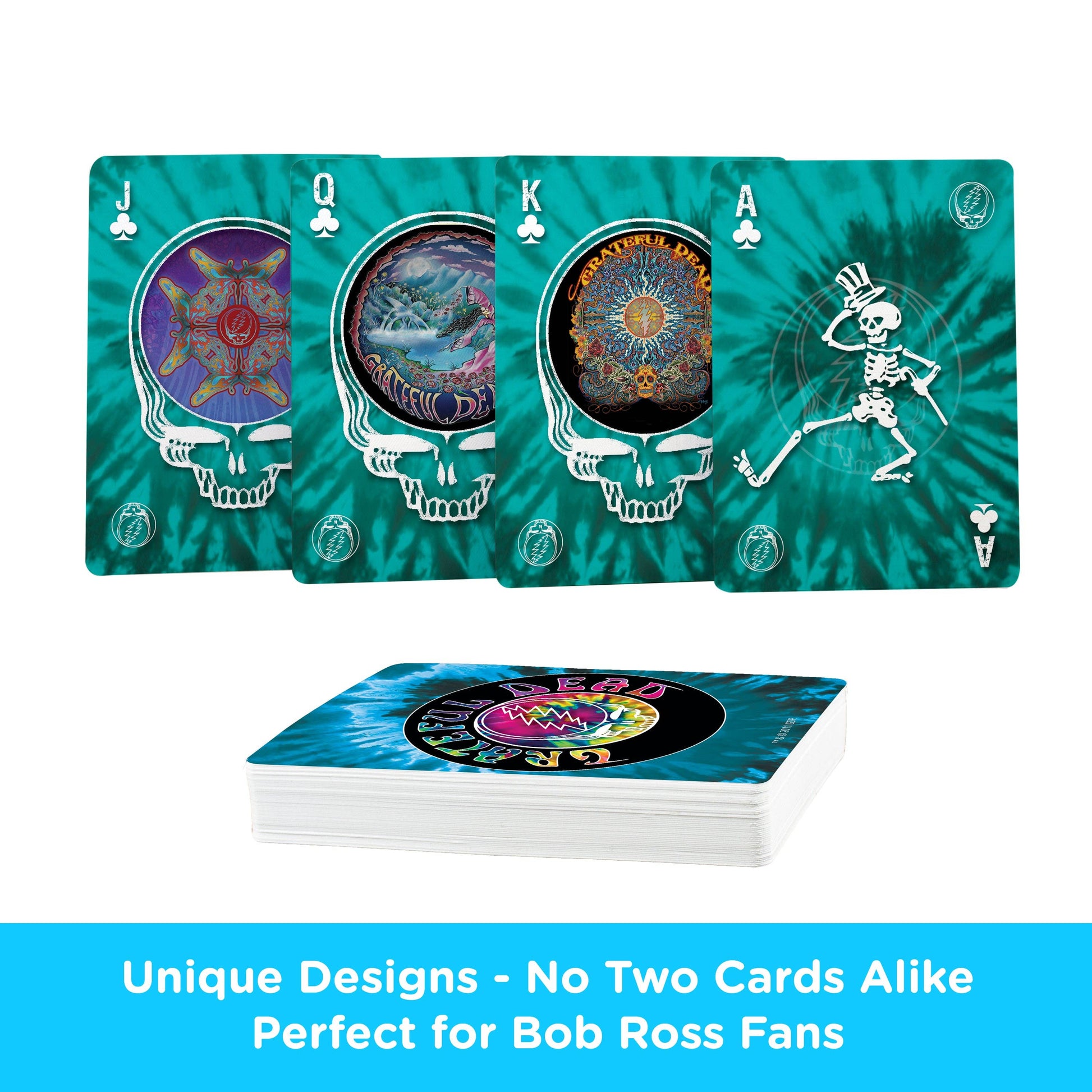 Set of playing cards with unique designs on a white background