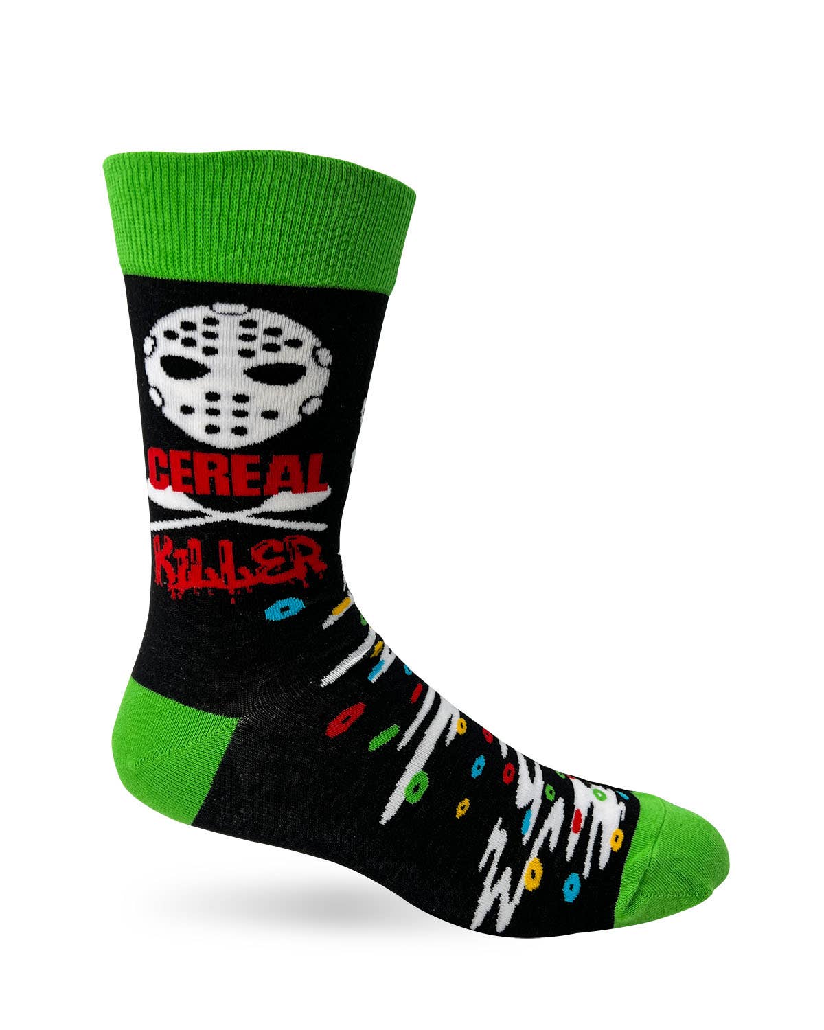 Sock with 'Cereal Killer' design on a white background