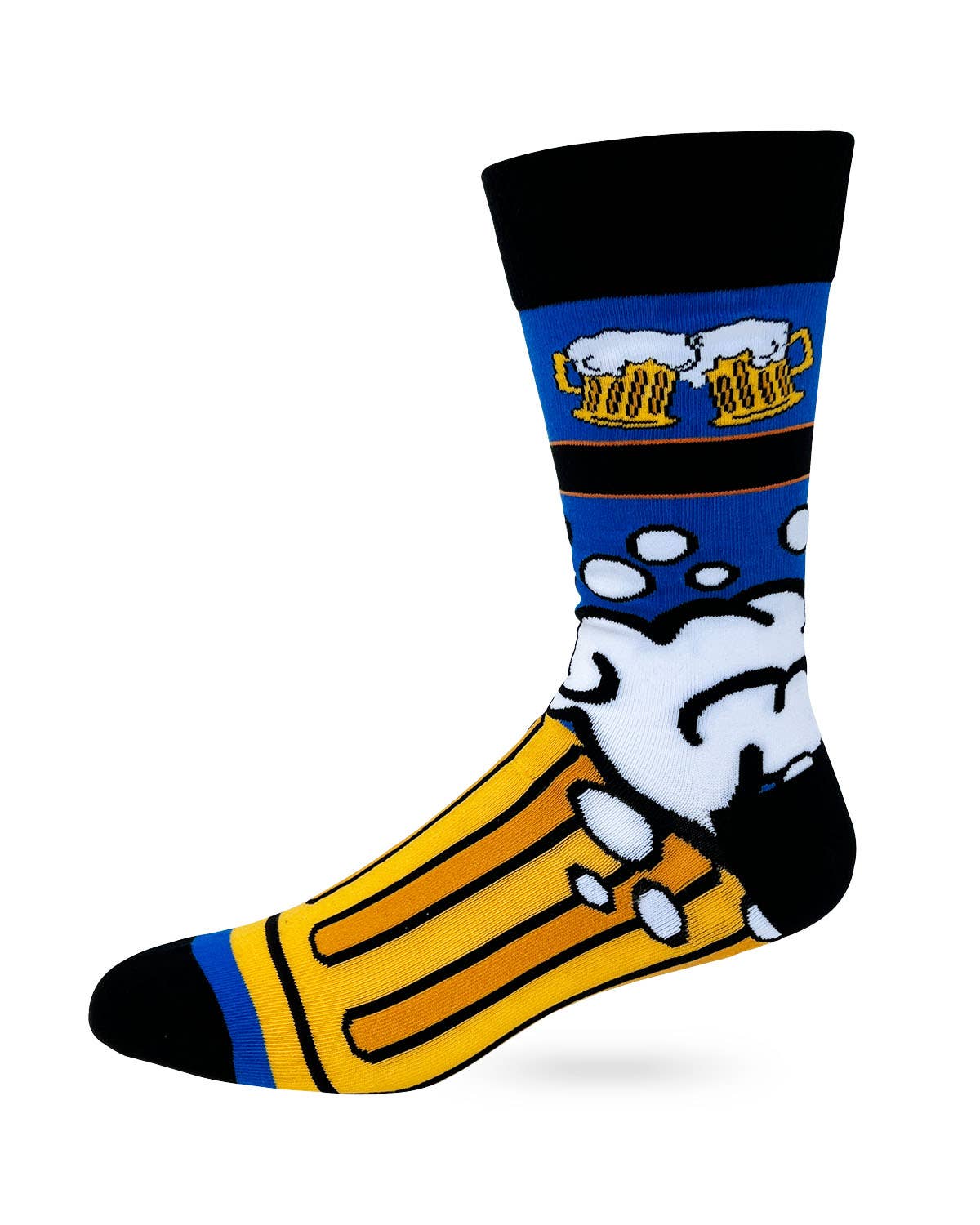 Colorful sock with cartoon character design on a white background