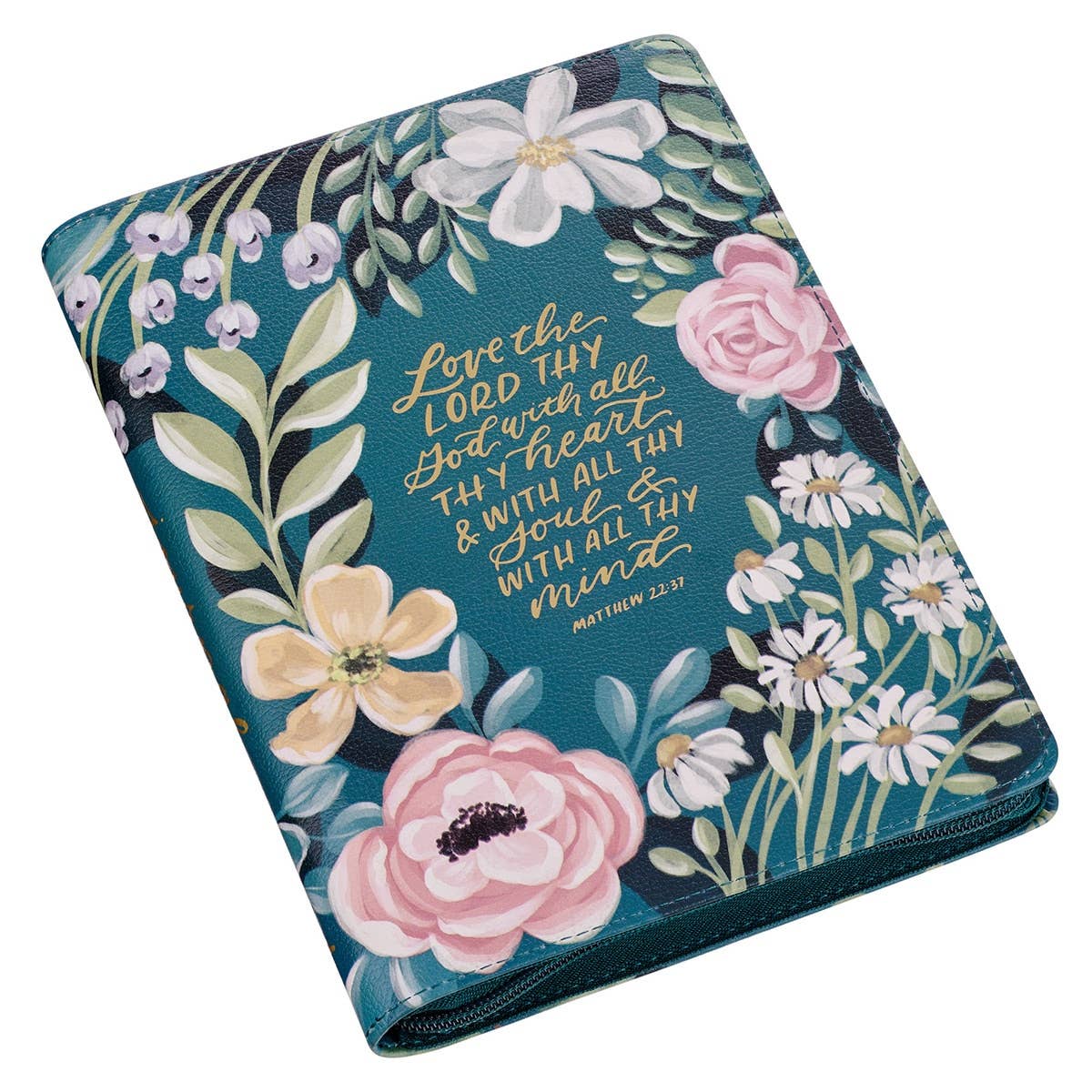 Floral design with inspirational quote on a blue background