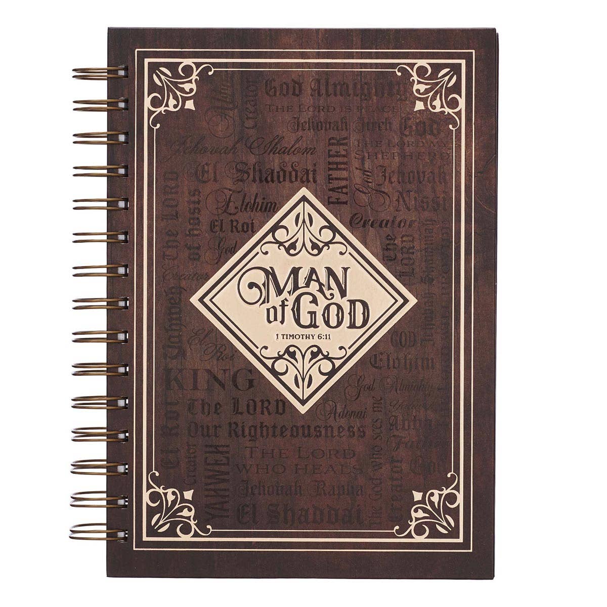 Notebook with decorative cover and 'Man of God' text on a white background