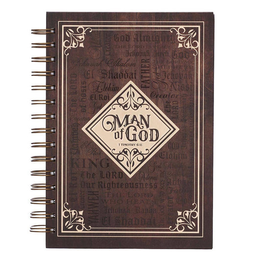 Notebook with decorative cover and 'Man of God' text on a white background