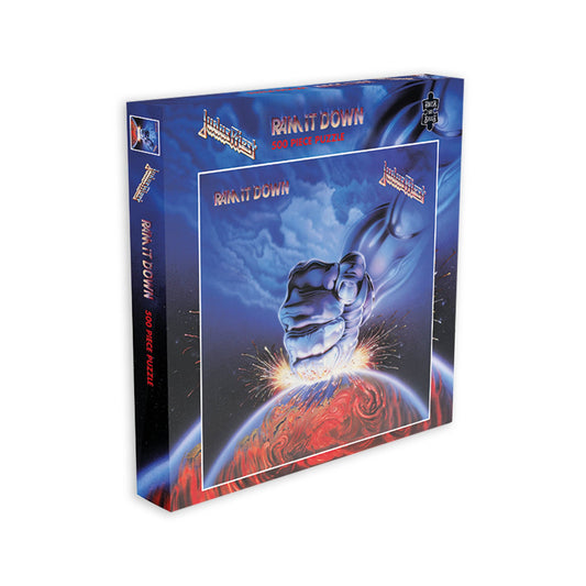 Judas Priest 'Ram It Down' album cover with a blue and red design on a white background