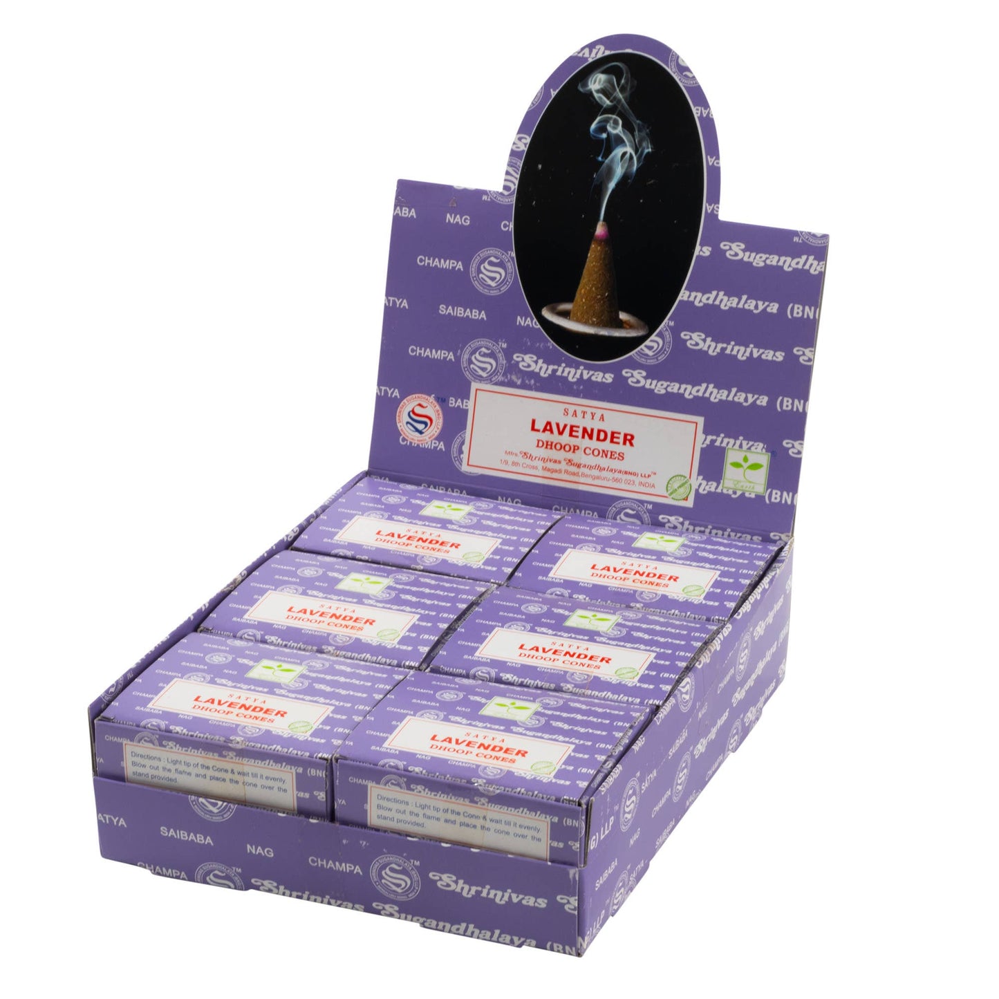 Display box of Bhringrajava lavender incense cones with a small window showing the product.