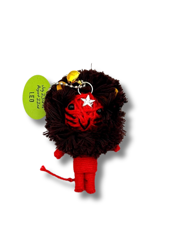 Lion-shaped keychain with red and black colors on a white background