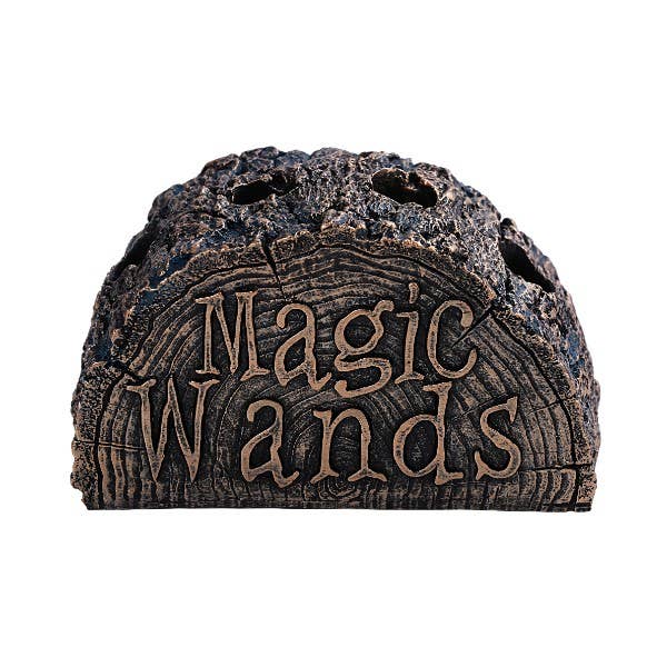 Decorative stone with 'Magic Wands' text on a white background