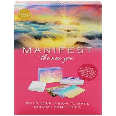 Manifest the New You card set packaging with a colorful sky design on a pink background