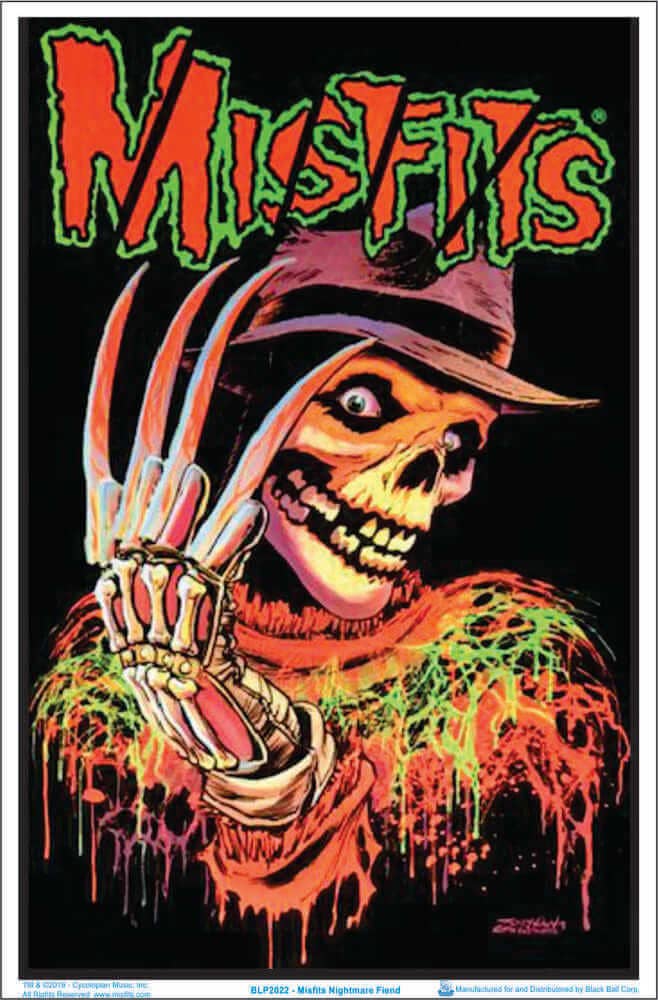 Poster of a skeleton wearing a hat with the word 'Misfits' at the top.