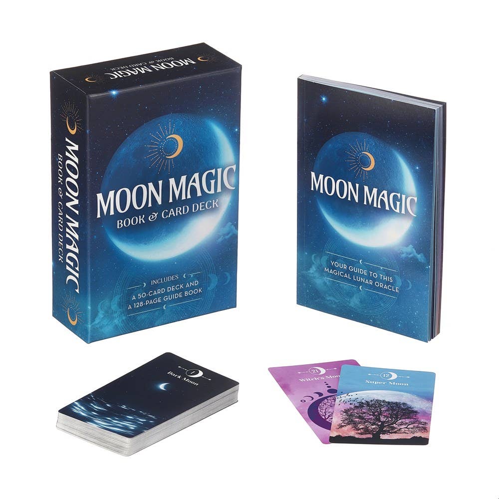 Moon Magic book and card deck packaging with cards displayed on a white background