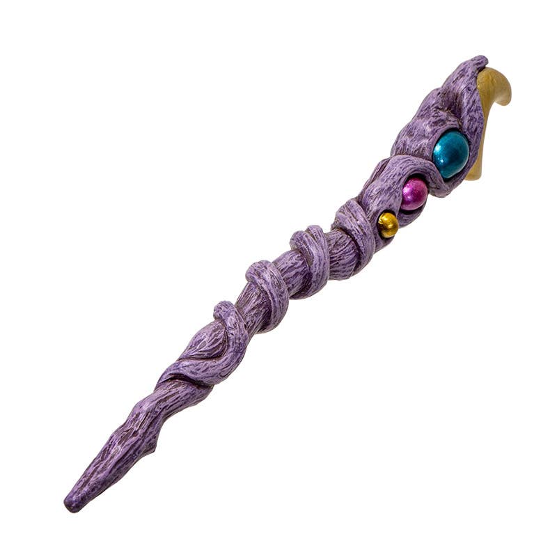 Purple fantasy staff with colorful gemstones on a white background