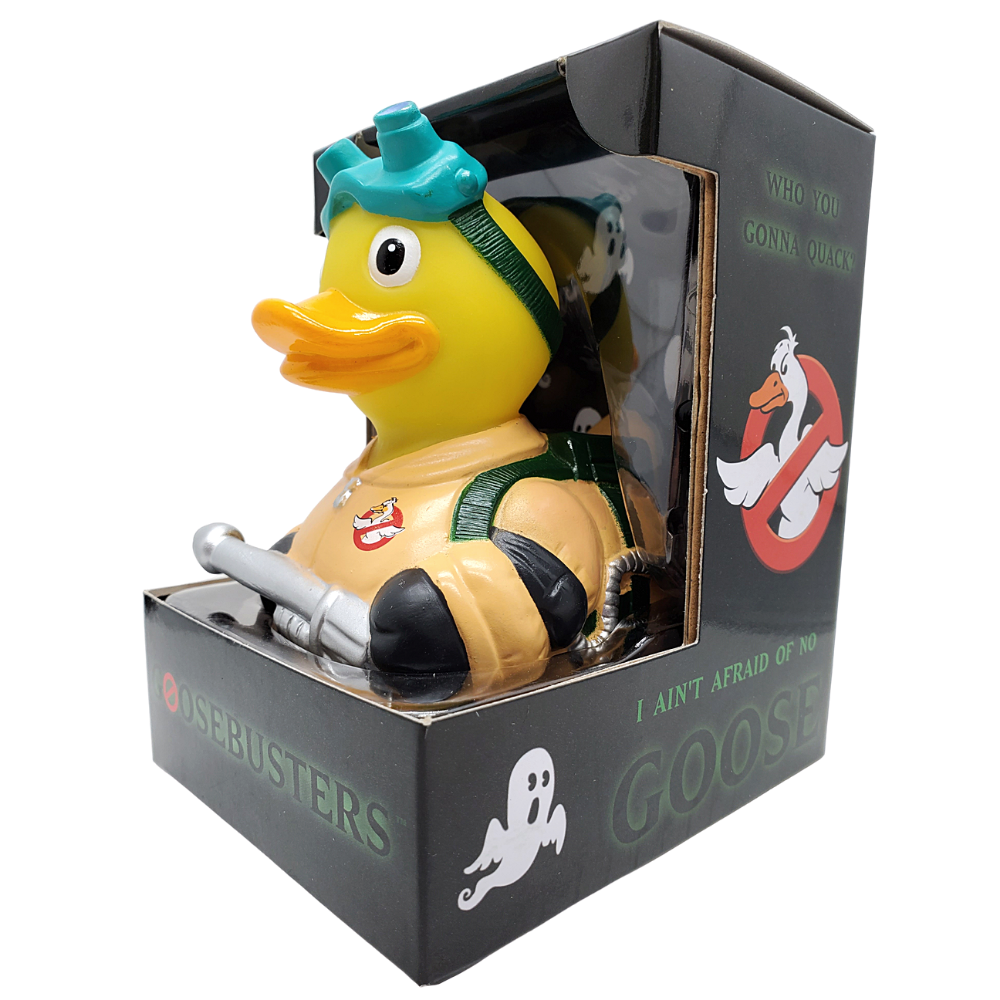 Rubber duck with helmet and weapon in Ghostbusters packaging