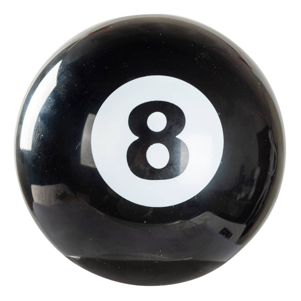 Black pool ball with the number 8 on a white background
