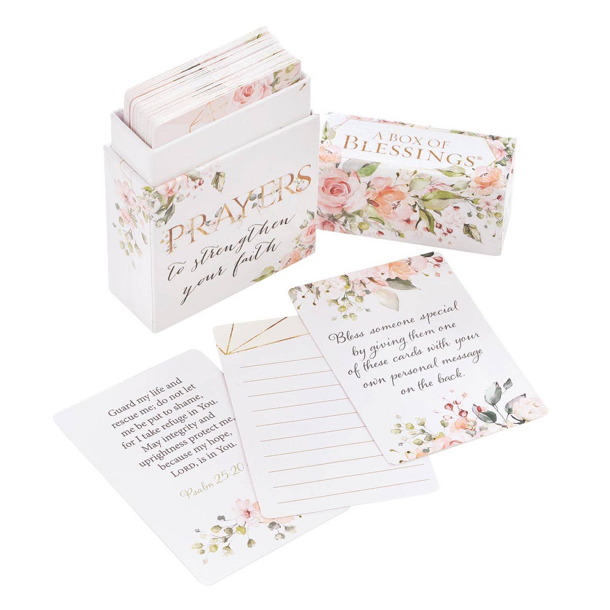 Set of prayer cards with floral designs and text on a white background