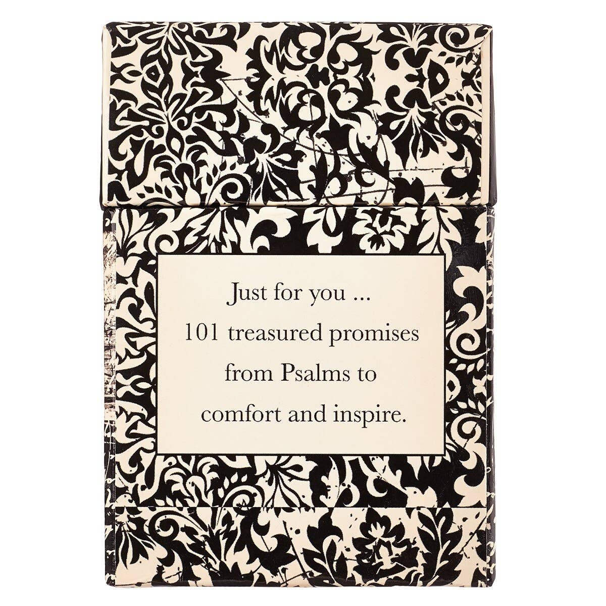 Decorative book with black and white pattern and text on a white background