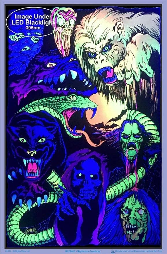 Blacklight Reactive Artwork with Mutant Creatures