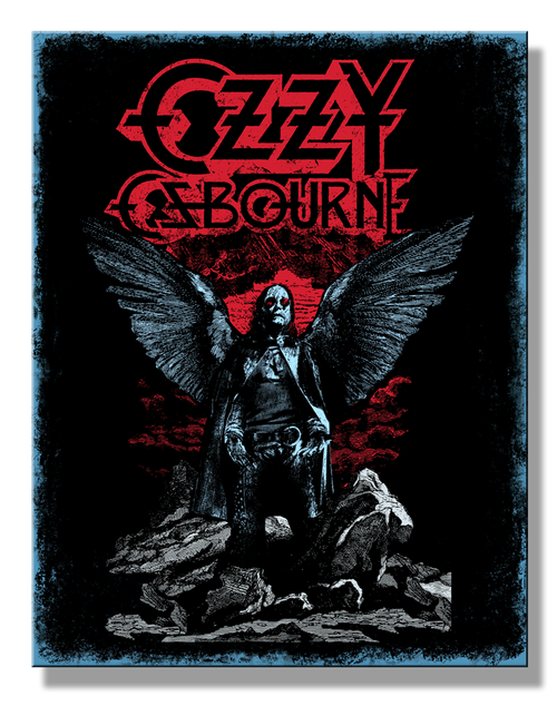 Ozzy Osbourne album cover with a winged figure and red text on a black background