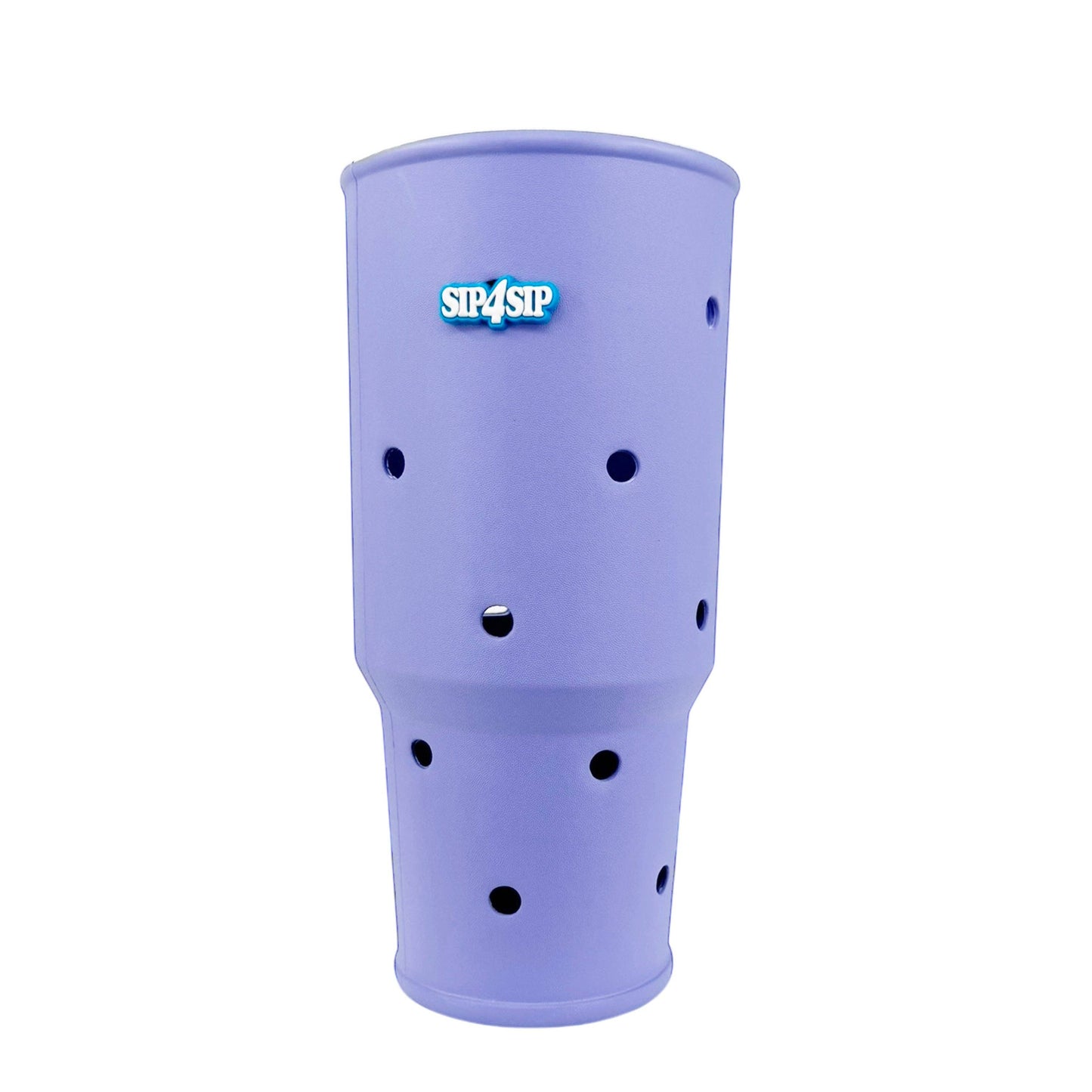 Purple silicone cup with holes on a white background