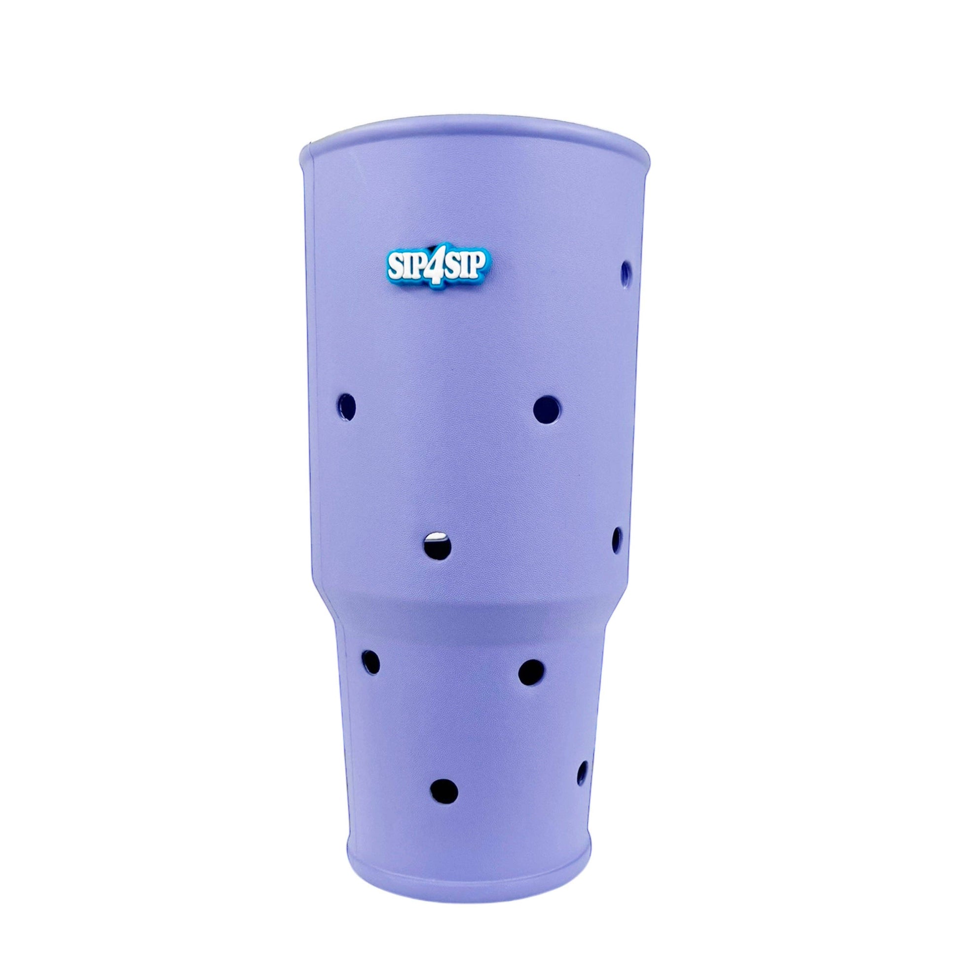 Purple silicone cup with holes on a white background