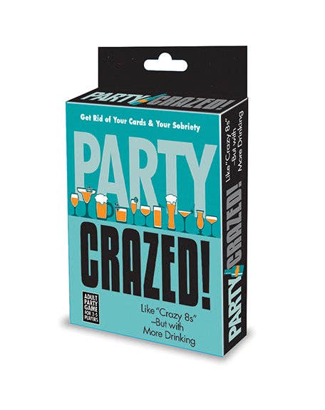 Box of 'Party Crazed!' game with teal and black design