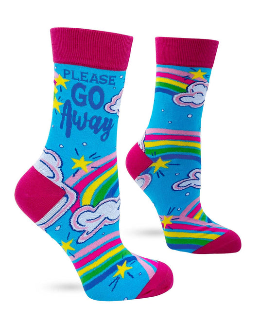 Colorful socks with rainbow, cloud, and star design on a white background