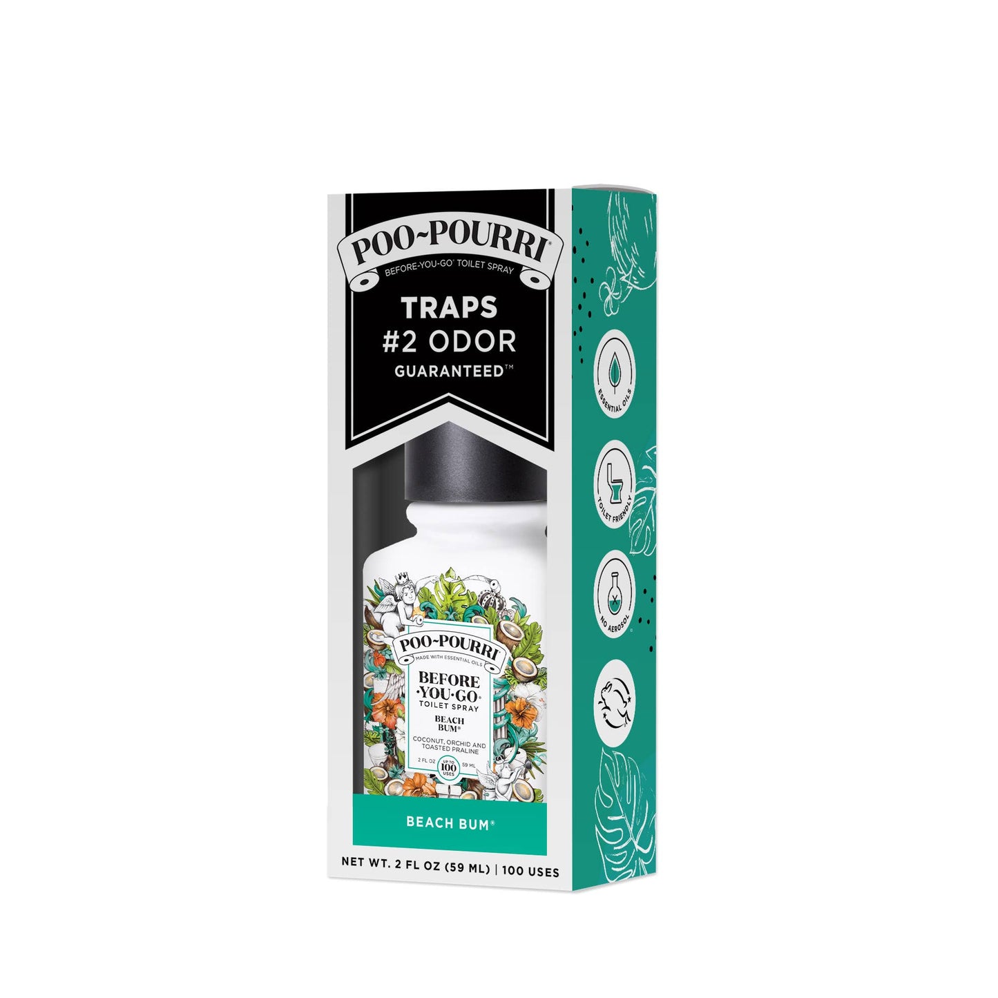 Poo-Pourri packaging with product and branding on a white background