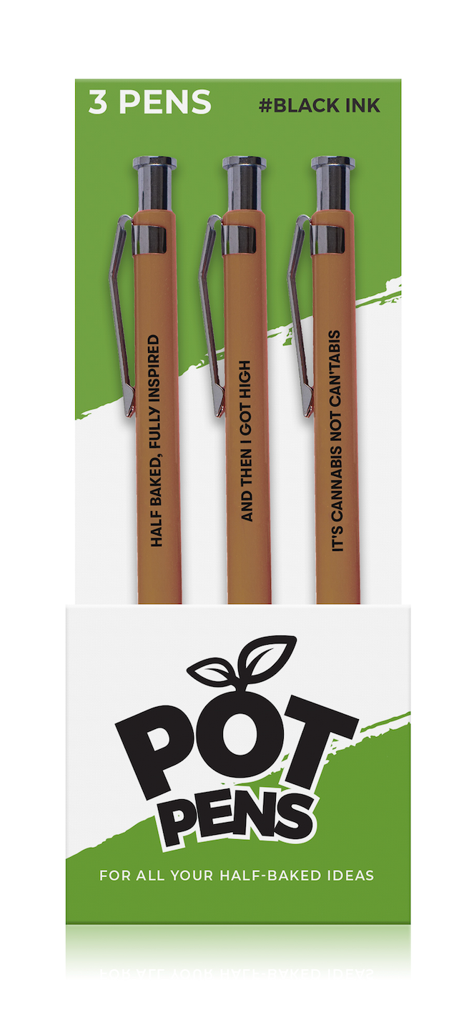 Packaging of Pot Pens with green and white design