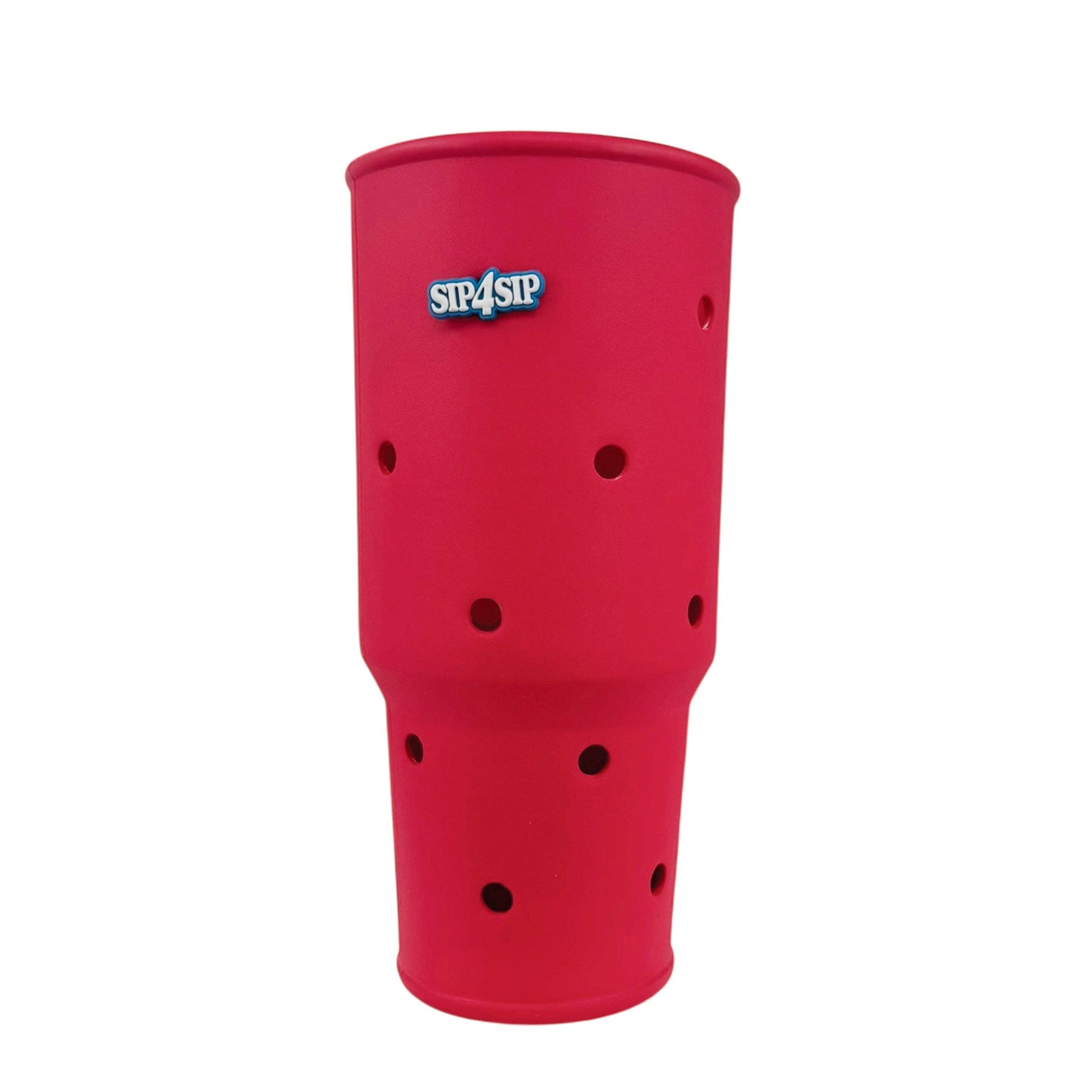 Red silicone cup with holes on a white background