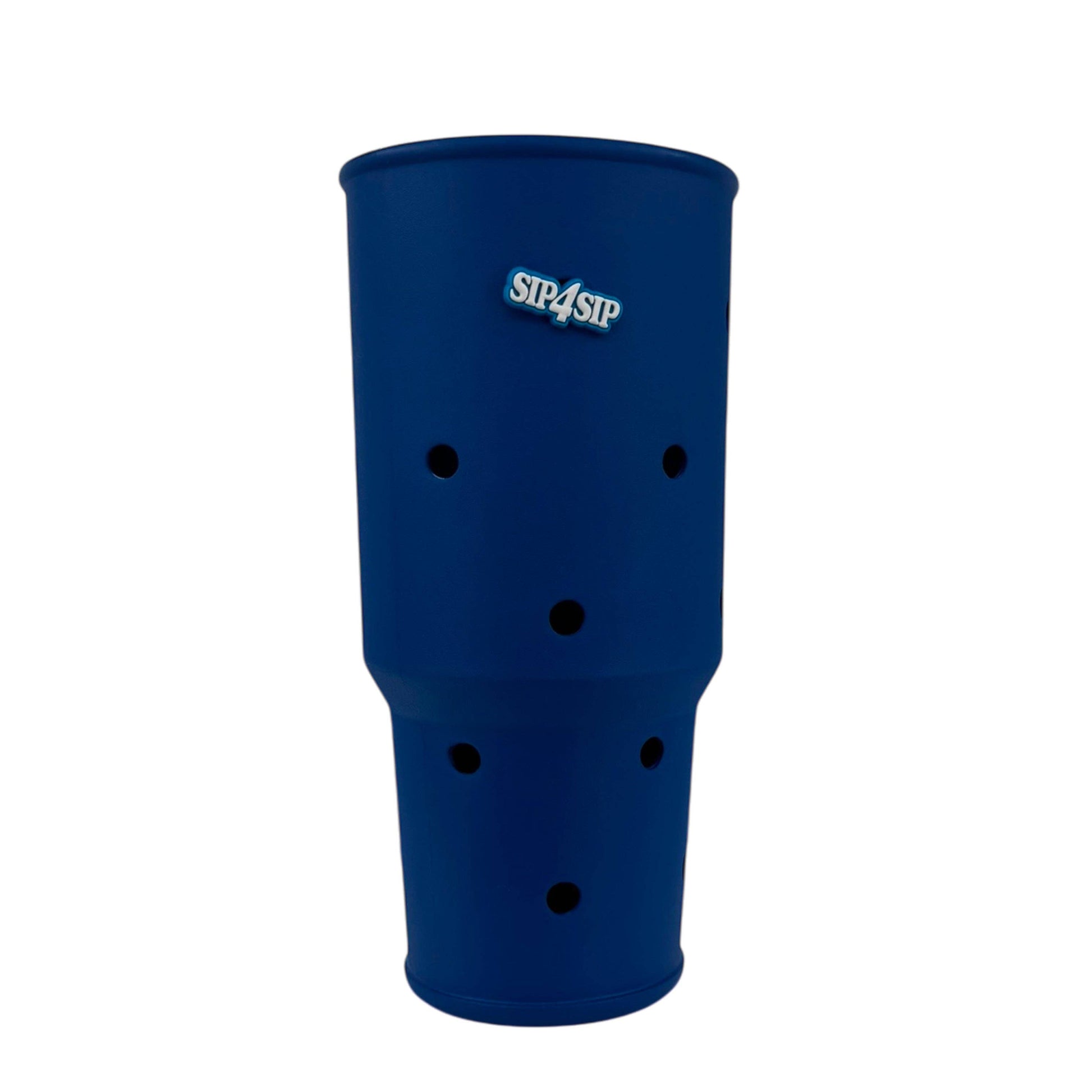 Blue silicone cup with holes on a white background