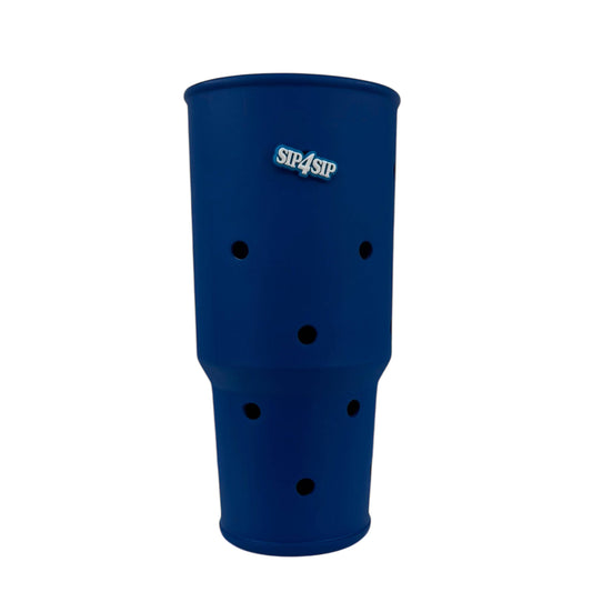 Blue silicone cup with holes on a white background