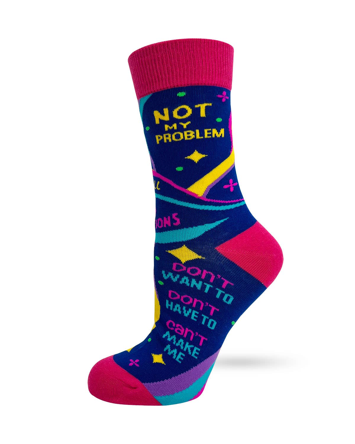 Colorful sock with text on a white background