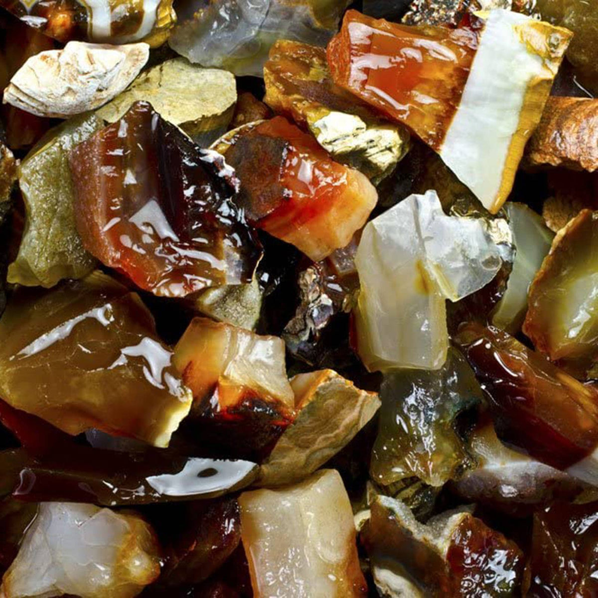 Close-up of various colored stones and crystals