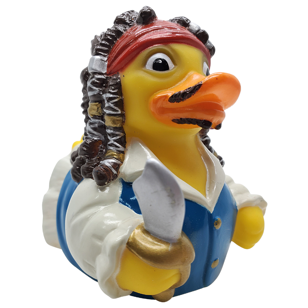 Decorative duck figurine with Native American chief attire on a white background