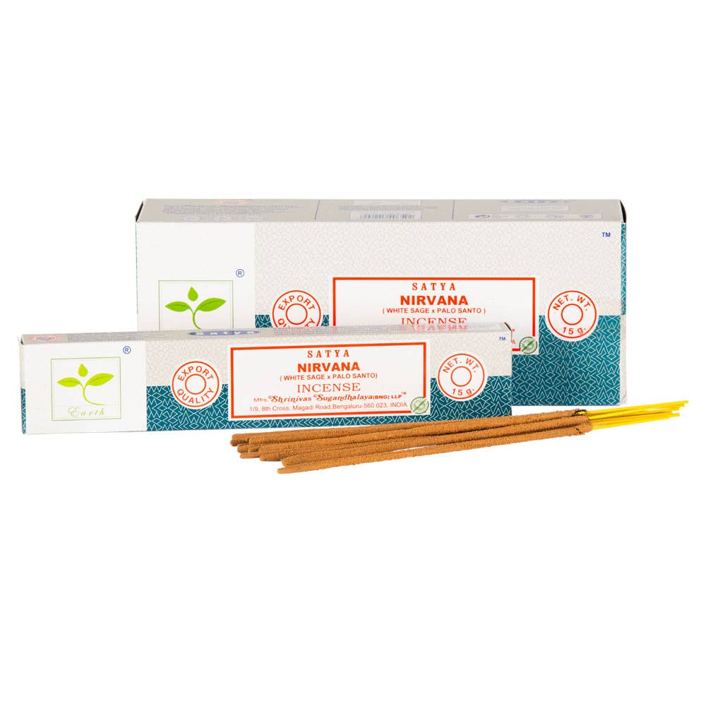Satya Nirvana incense sticks with packaging on a white background