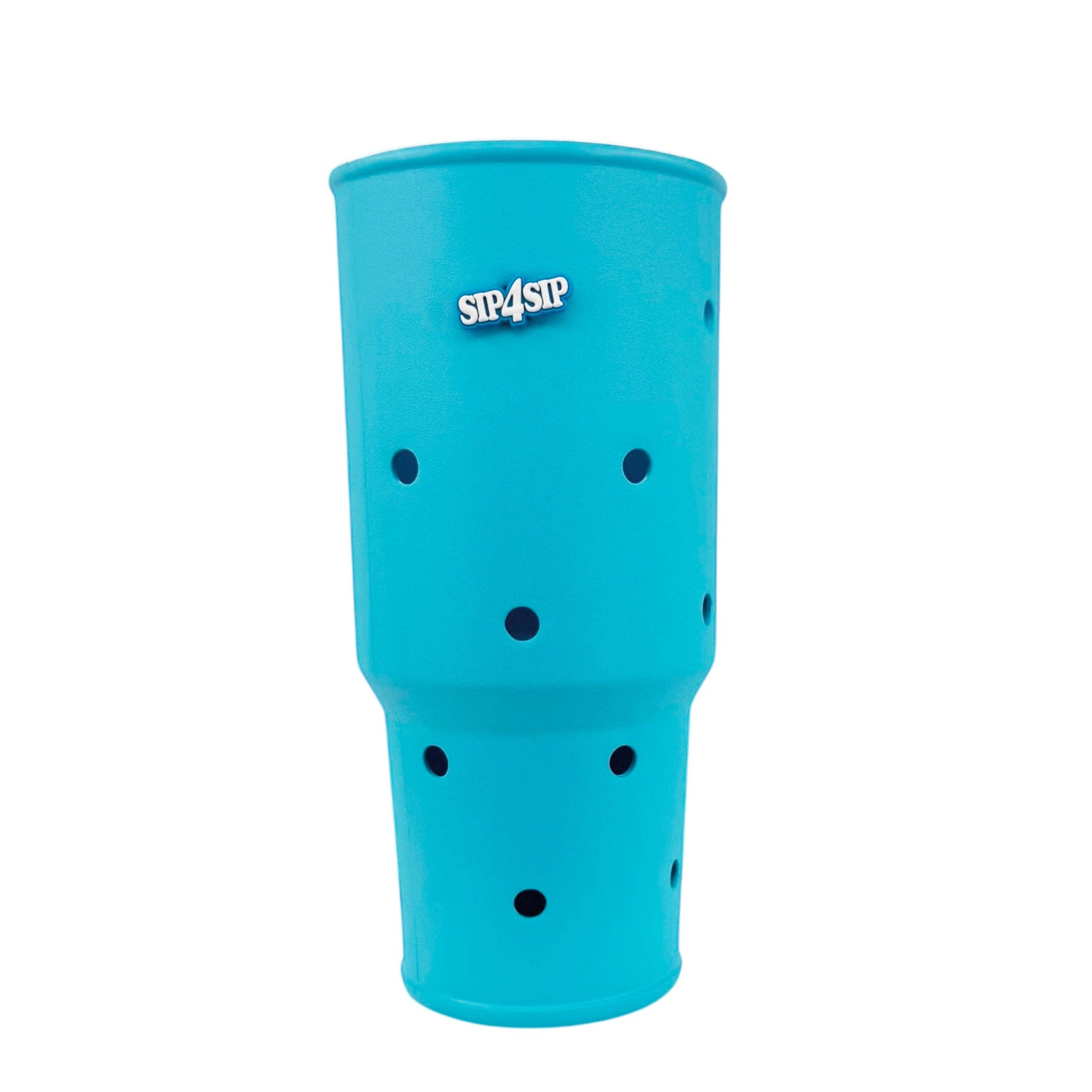 Blue silicone cup with holes on a white background