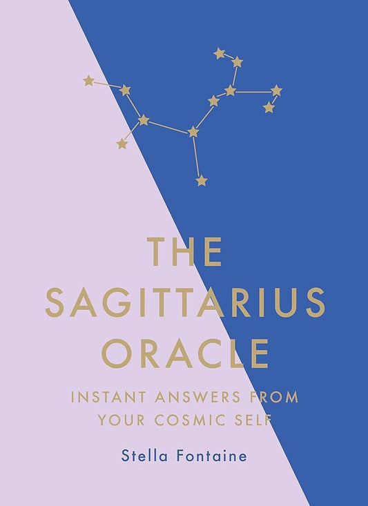 Book cover of 'The Sagittarius Oracle' with a star constellation design on a blue and purple background.