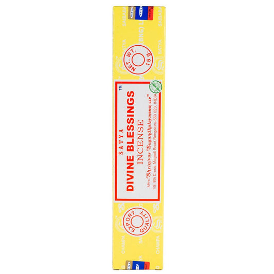Box of Satya Divine Blessings incense sticks on a white background