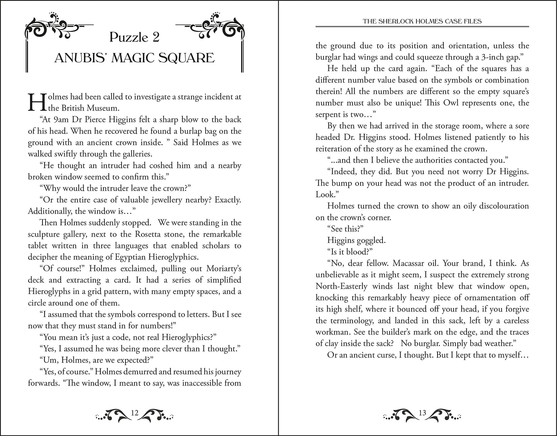 Page from a book or puzzle manual titled 'Anubis' Magic Square' with text and decorative elements.