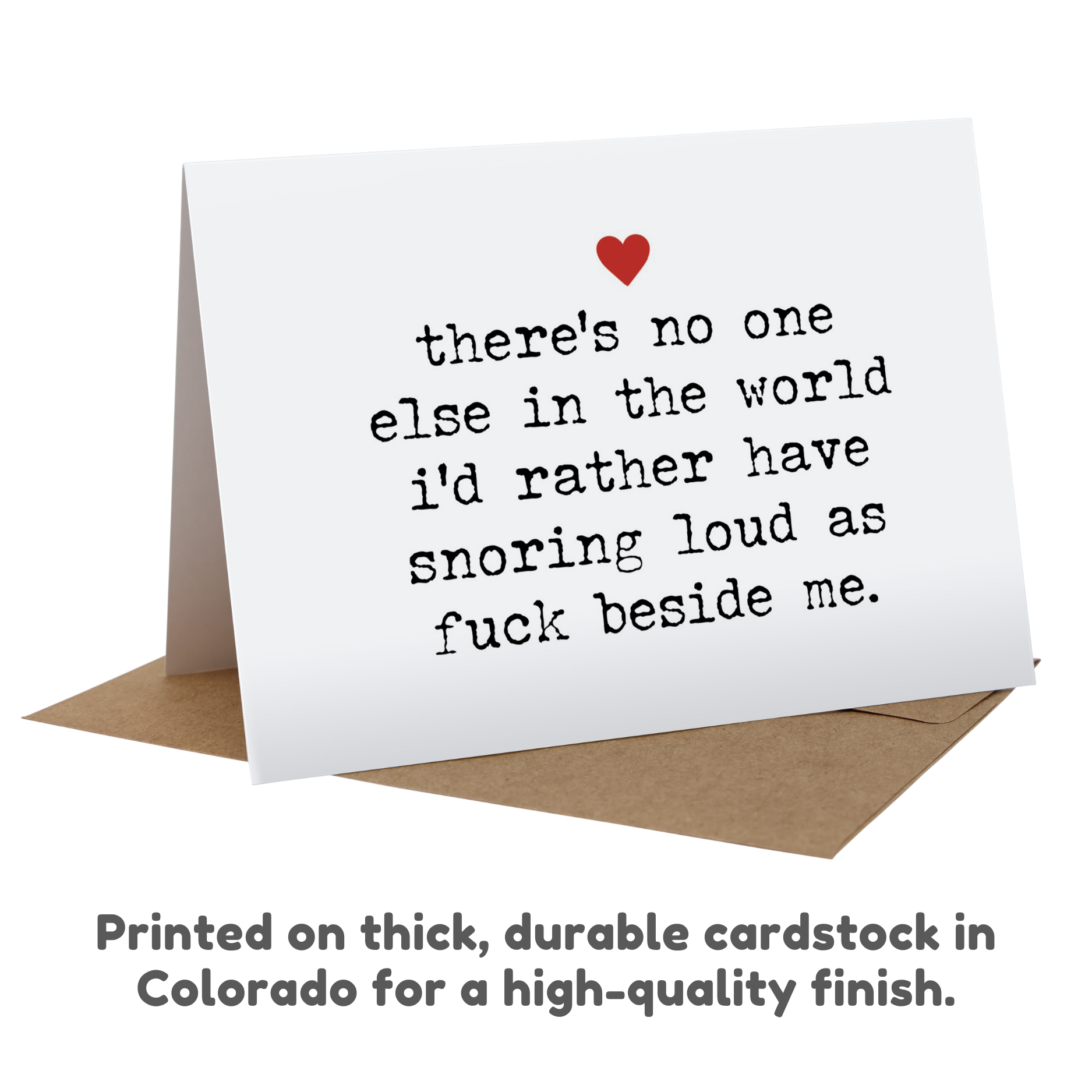 Card with text and a red heart on a white background