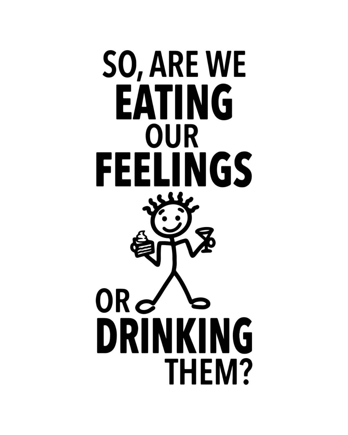 Black text with a stick figure holding a drink on a white background