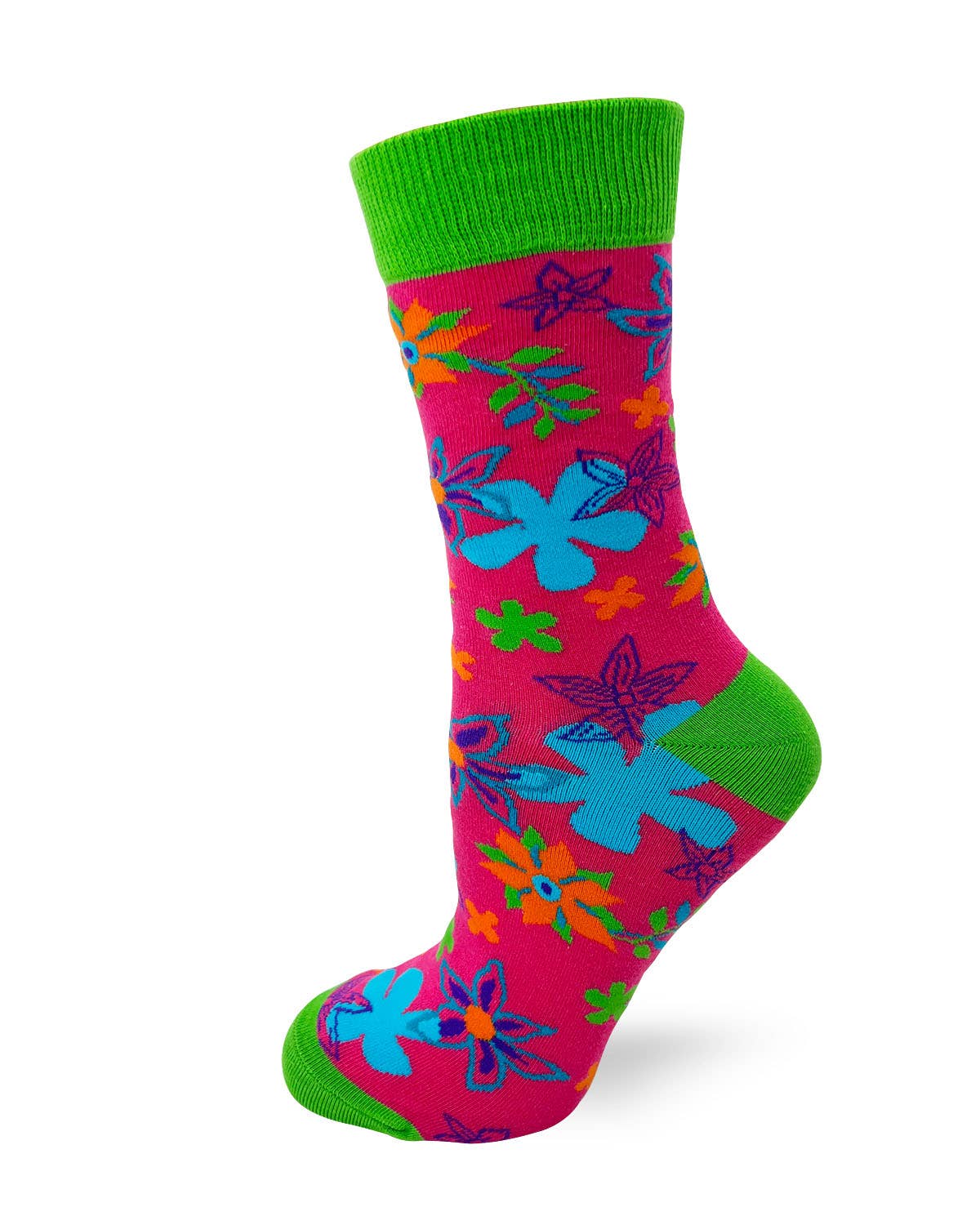 Colorful sock with floral patterns on a white background
