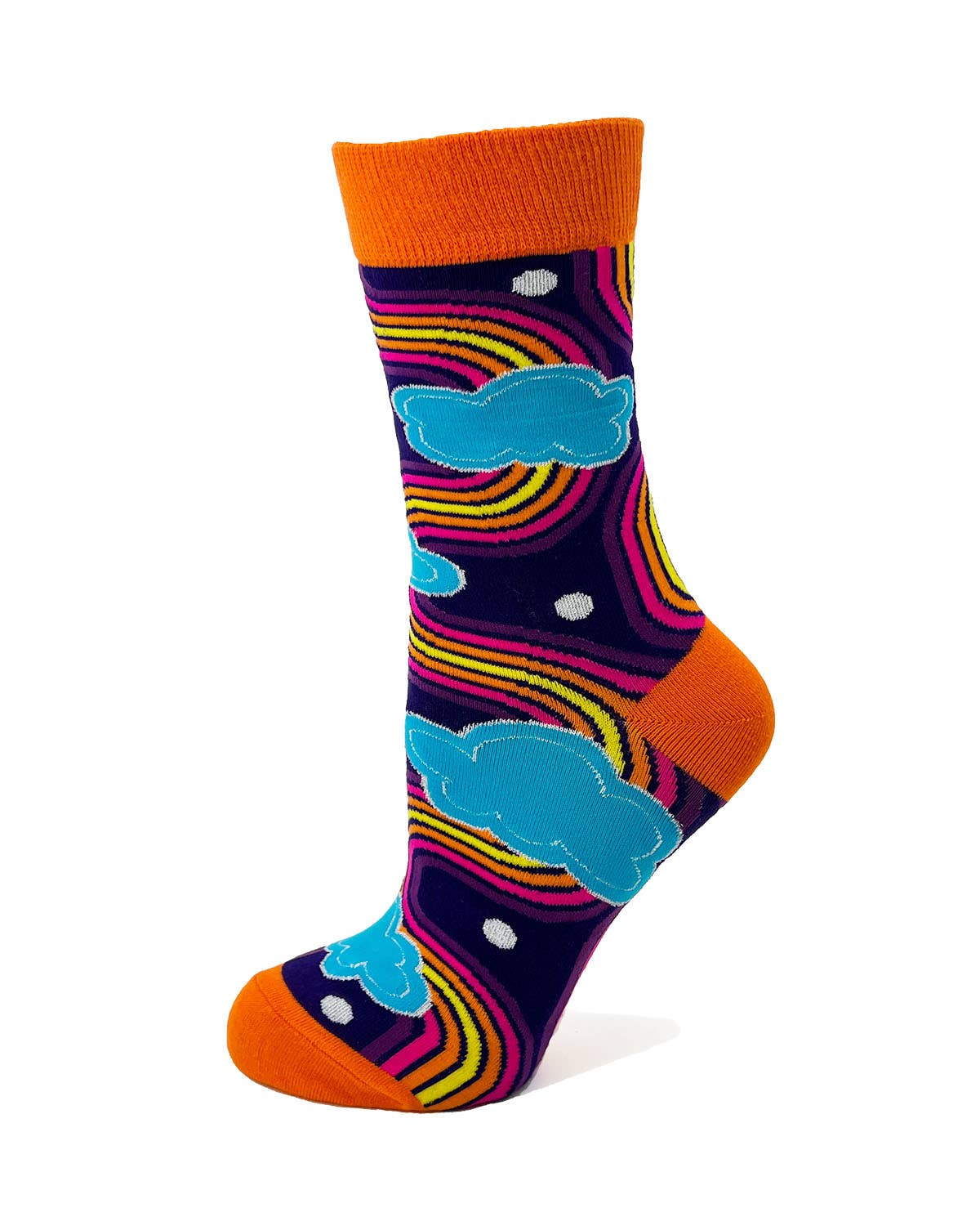 Colorful sock with whale design on a white background