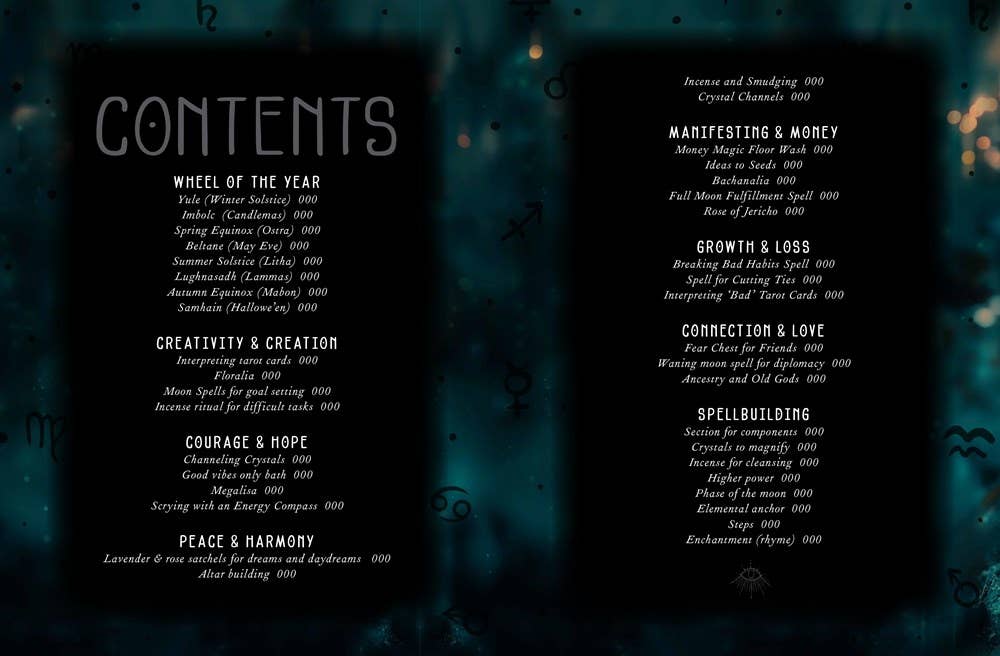Menu with spellcasting categories on a dark background