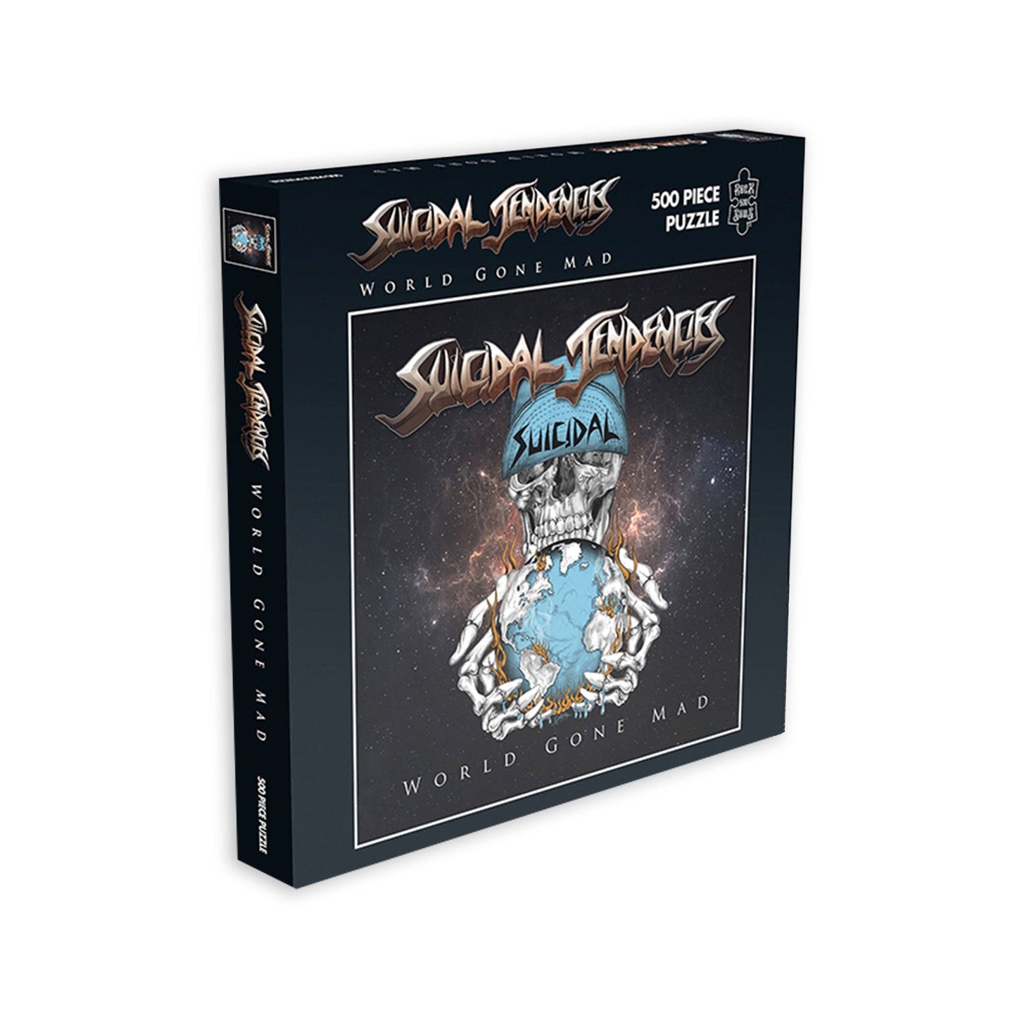 Suicidal Tendencies puzzle box with skull design and text on a white background