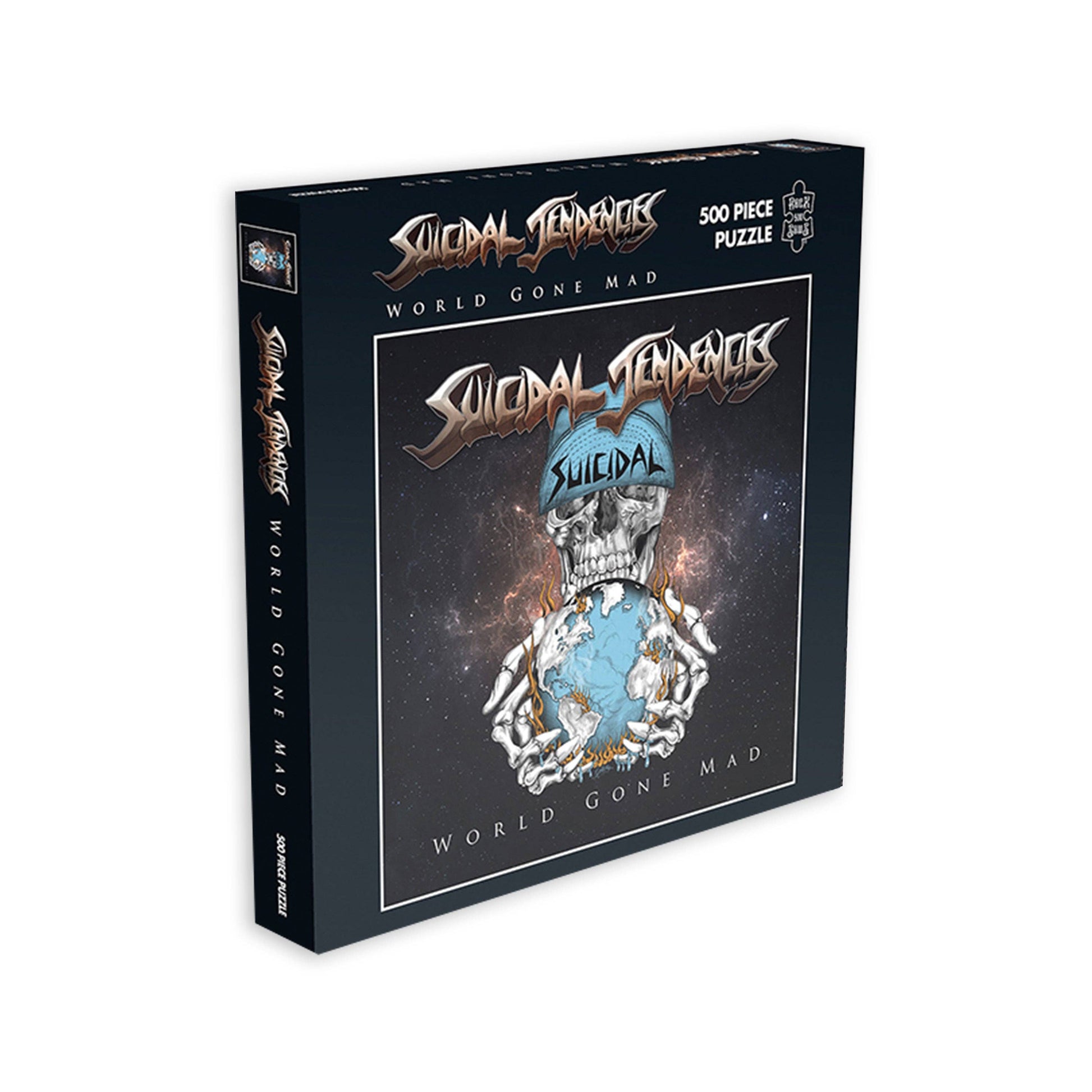 Suicidal Tendencies puzzle box with skull design and text on a white background