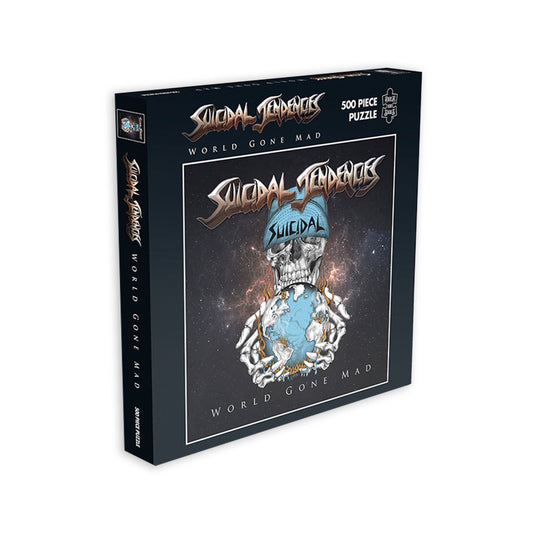 Suicidal Tendencies puzzle box with skull design and text on a white background